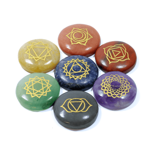 7 Chakra Stone Set – Polished Crystal Flat Stones for Energy Alignment & Healing