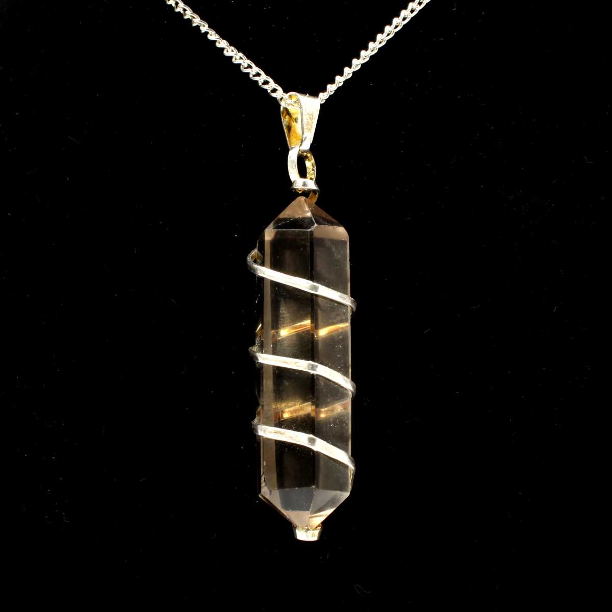 Smokey Quartz Point with Spiral Pendant & Silver Chain