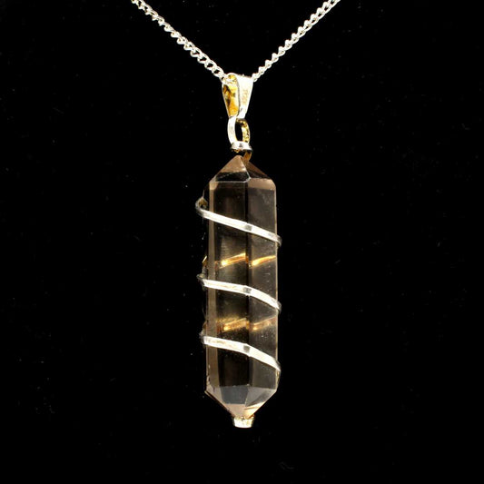 Smokey Quartz Point with Spiral Pendant & Silver Chain