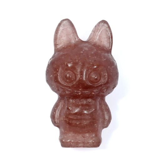 Labubu Strawberry Quartz Crystal Carving – Joyful Energy & Playful Love