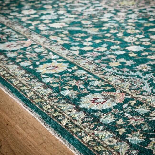Eco-Washable Green Rug Medallion Design