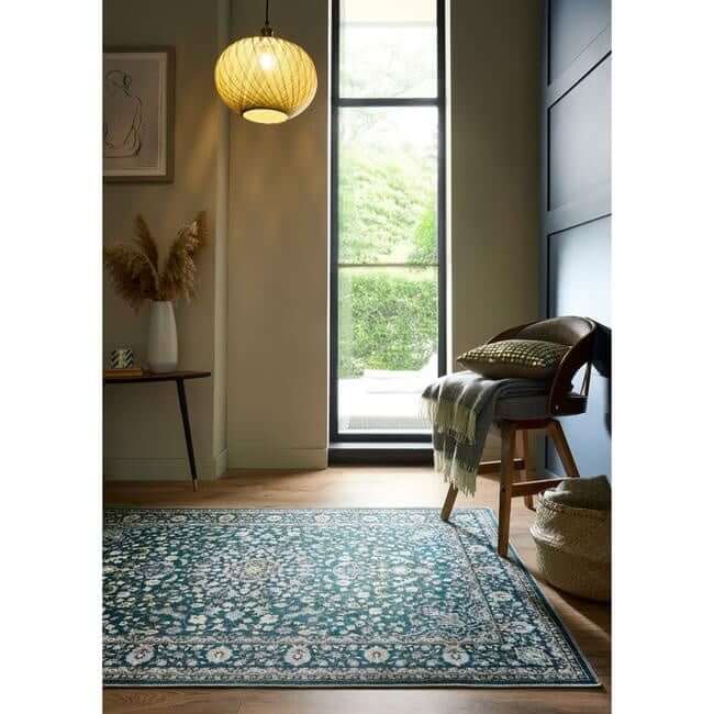 Eco-Washable Green Rug Medallion Design