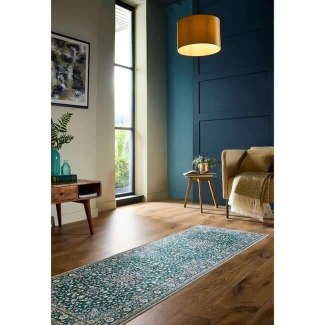 Eco-Washable Green Rug Medallion Design