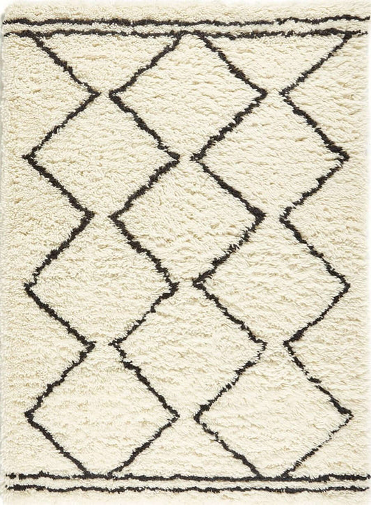 Berber Cream/Black Wool Shaggy Rug