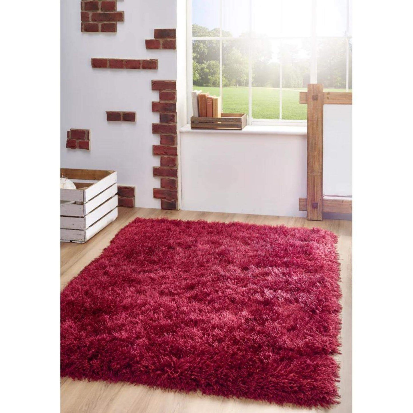 Extravagance Wine Red Shaggy Rug