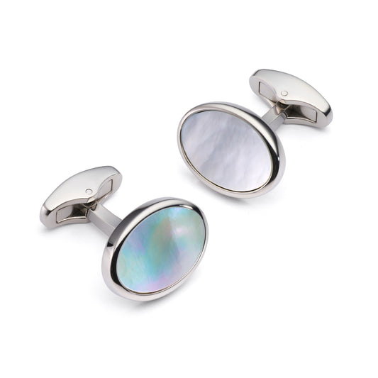 Mother Of Pearl Oval Cufflinks In Silver