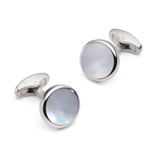 Mother Of Pearl Round Cufflinks In Silver