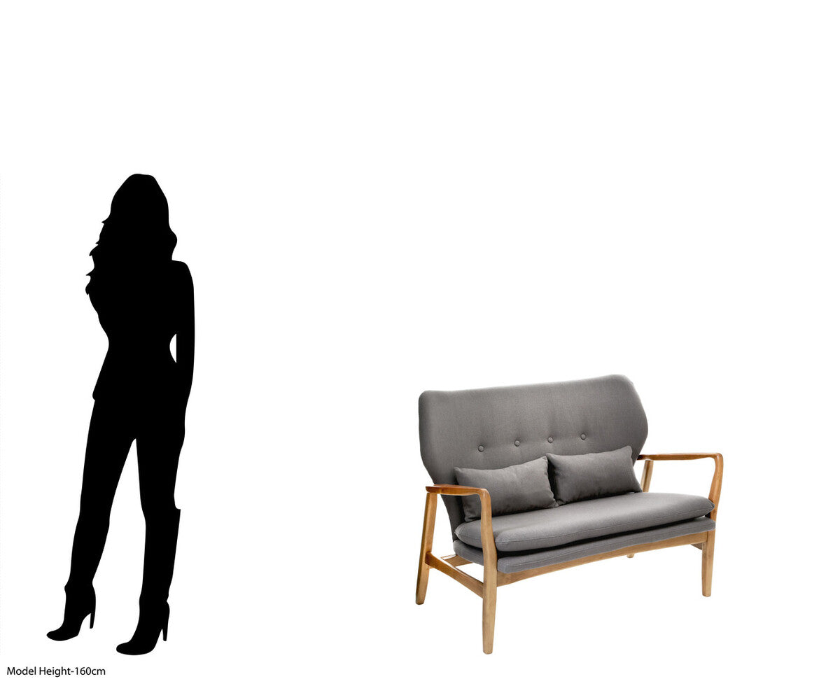 Stockholm 2 Seat Grey Sofa With Birchwood Frame