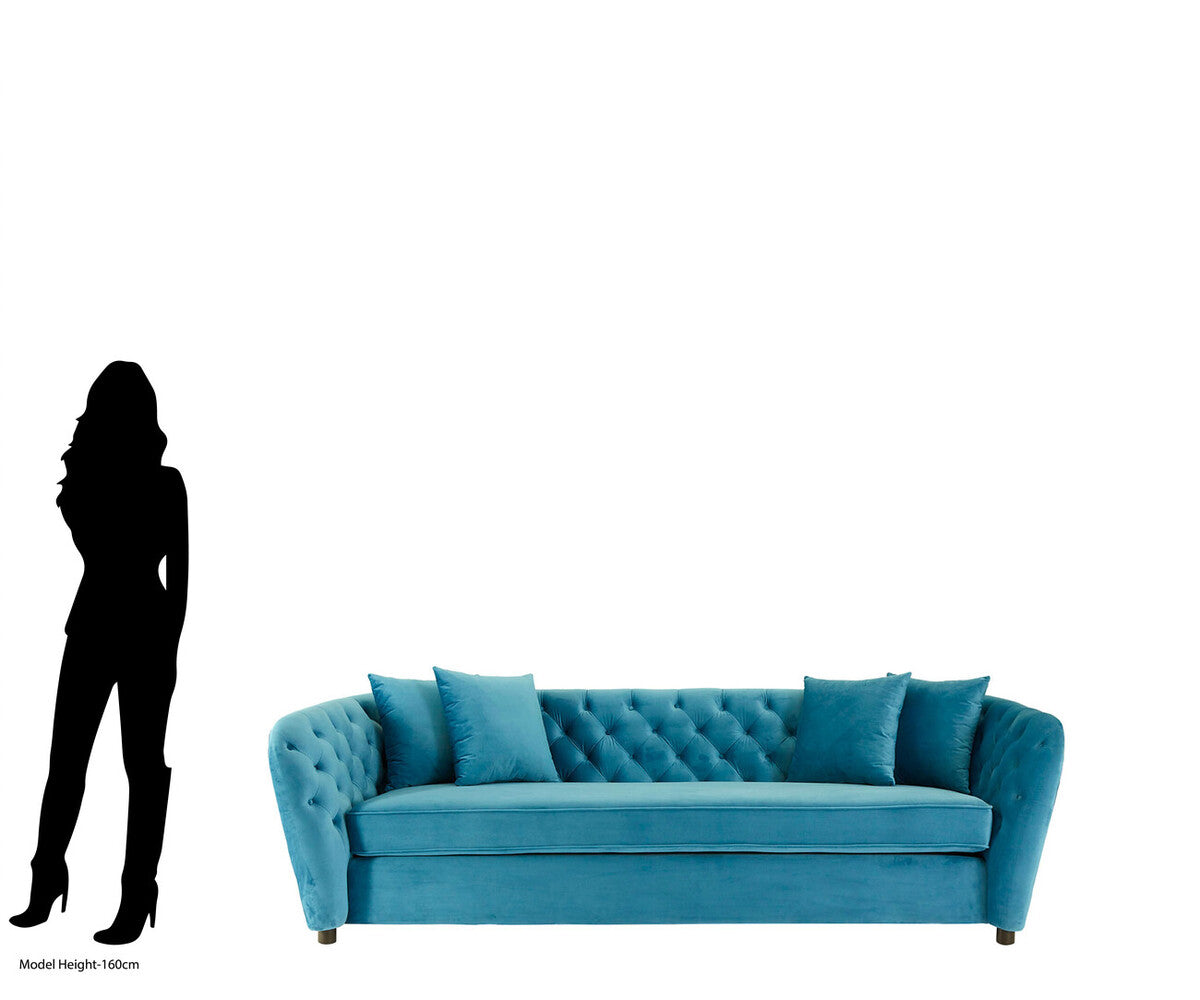 Riva 3 Seat Cyan Velvet Sofa