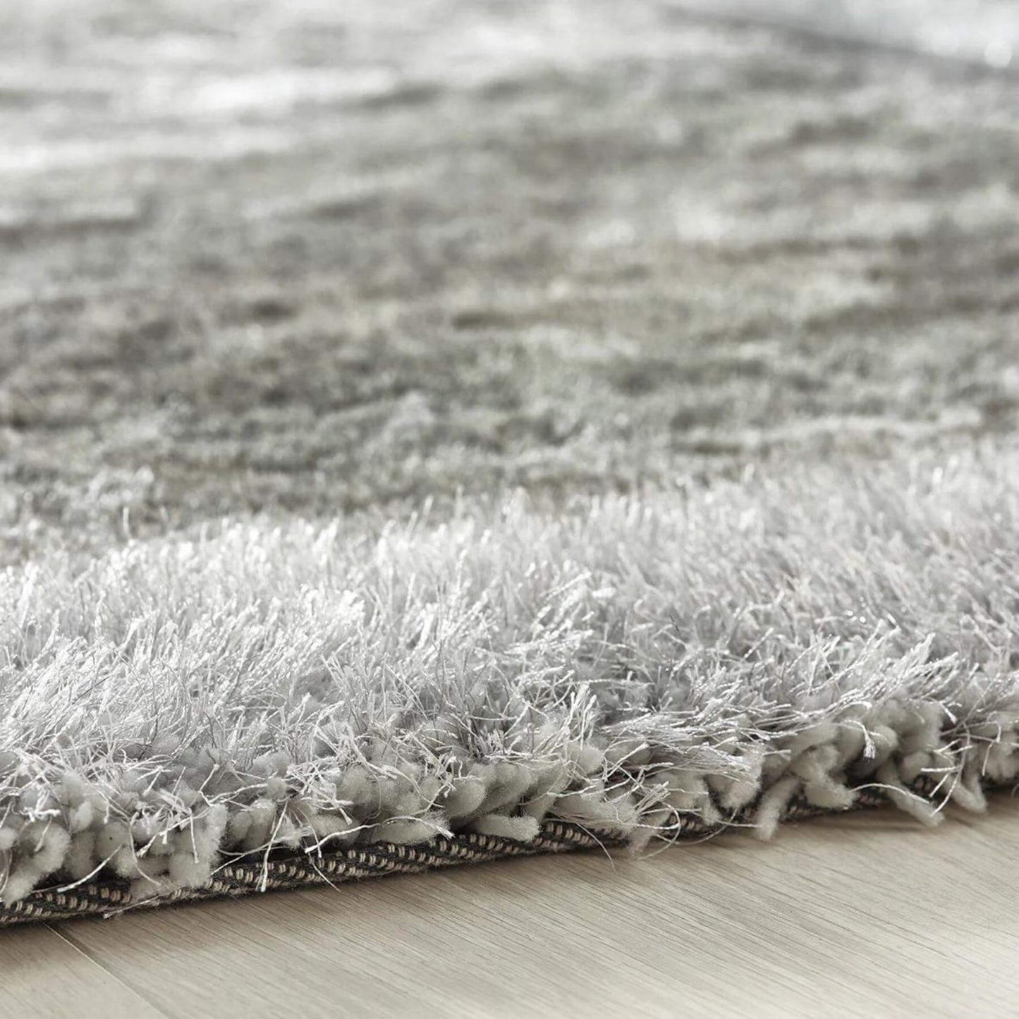 Shimmer Silver Grey Bordered Shaggy Rug