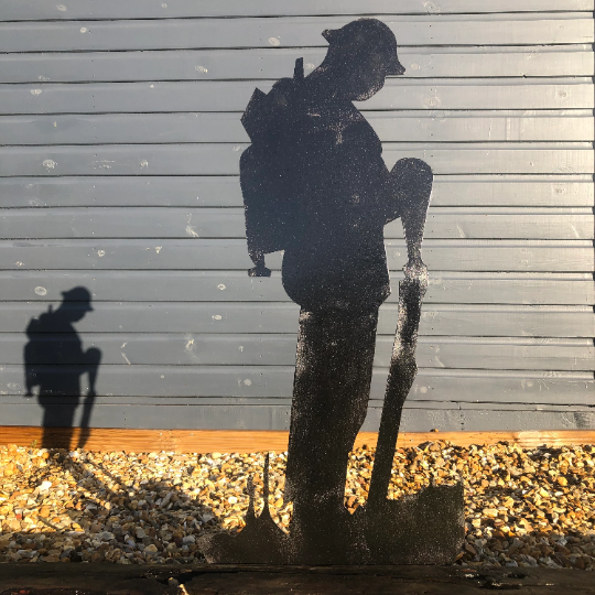 Large Rusty Metal Soldier Garden Decoration - Black