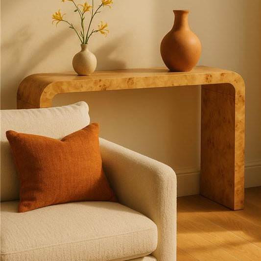 Mota Burl Wood Design Curved Console Table