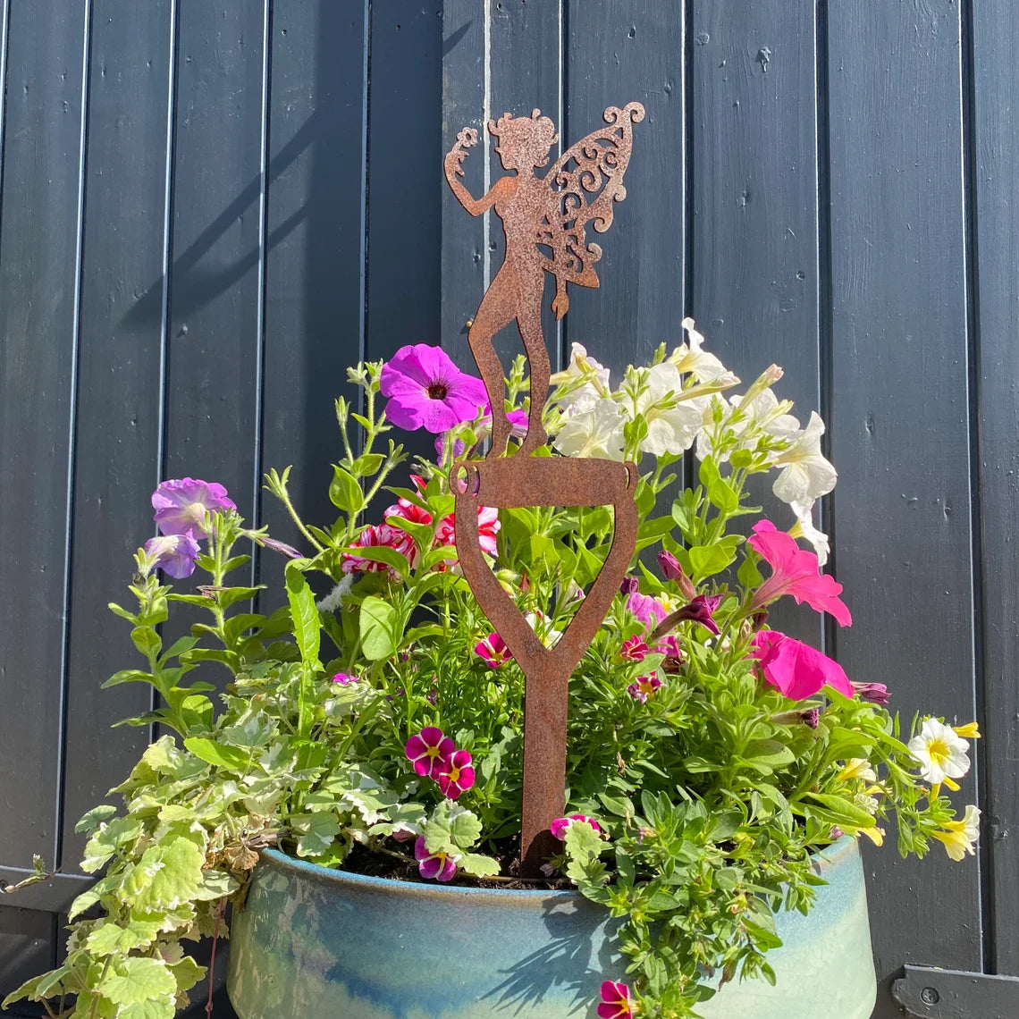 Rusty Metal Fairy On A Spade Garden Decortaion