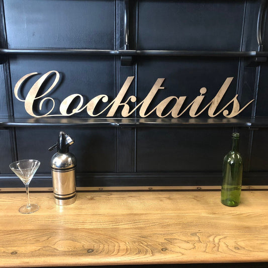 Rustic Distressed Gold Cocktails Sign