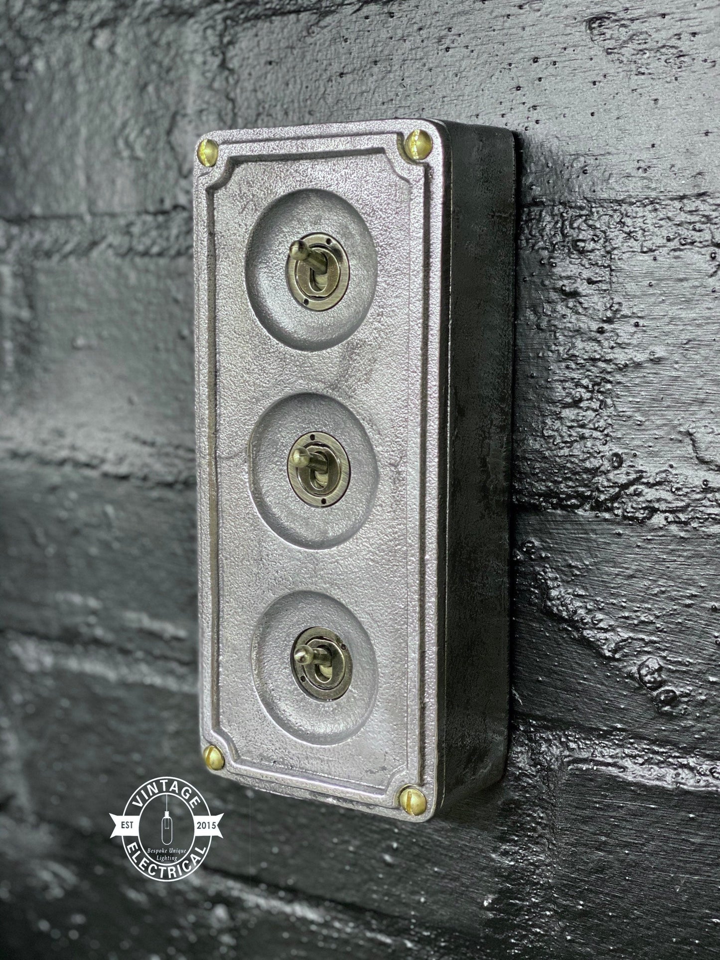 3 Gang 2 Way Solid Cast Metal Surface Mounting Conduit Light Switch Industrial - BS EN Approved Vintage 1950’s Britmac Style