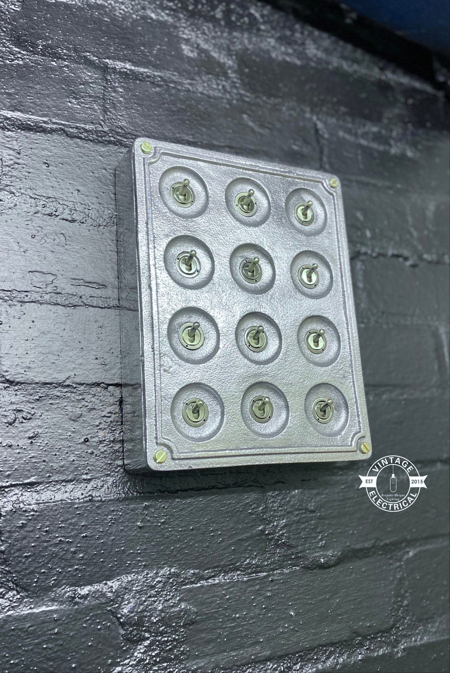 12 Gang 2 Way Solid Cast Metal Surface Mounting Conduit Light Switch Industrial - BS EN Approved Vintage Crabtree 1950’s Style