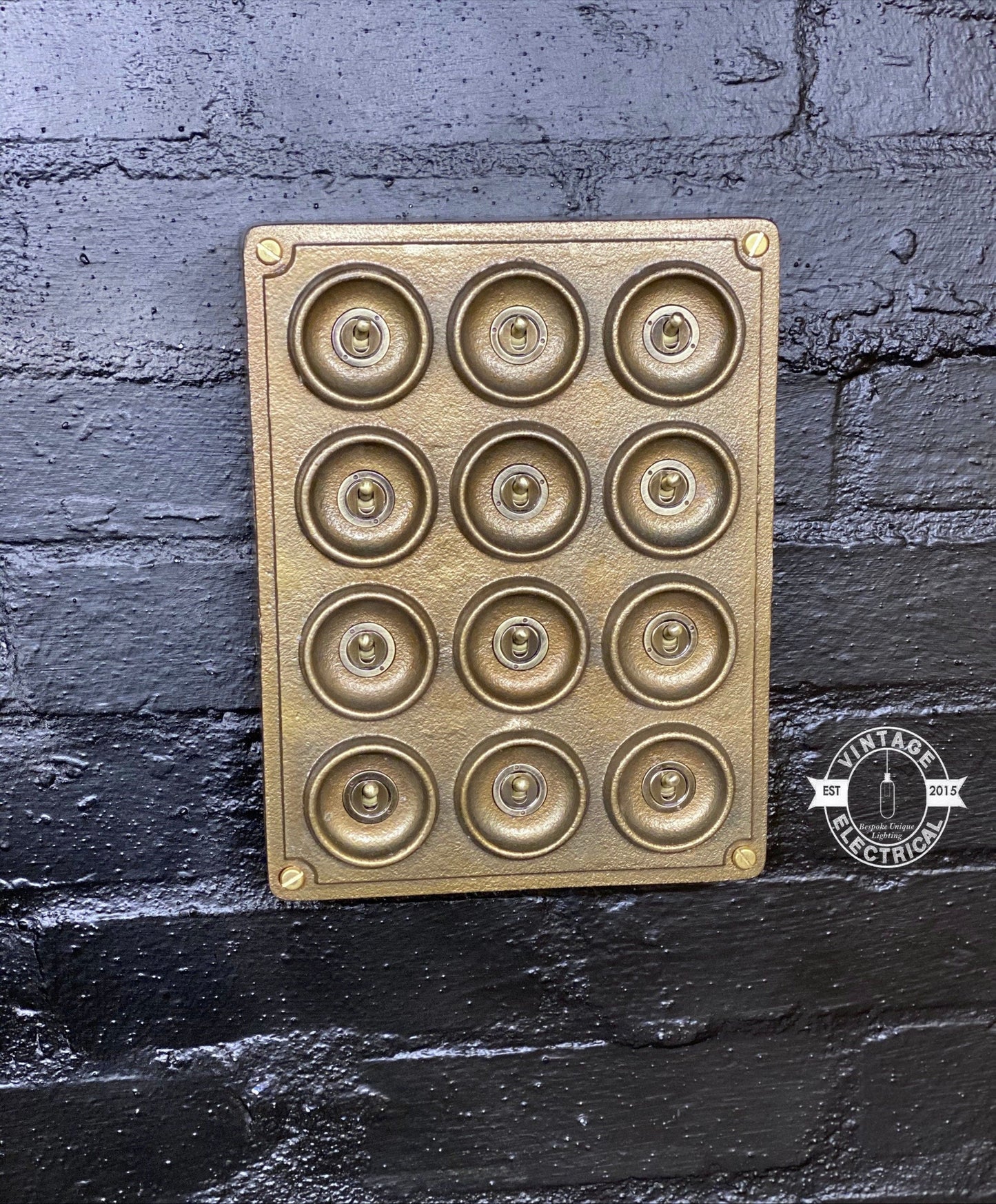 12 Gang 2 Way Bronze Solid Cast Metal Surface Mounting Conduit Light Switch Industrial - BS EN Approved Vintage Crabtree 1950’s Style