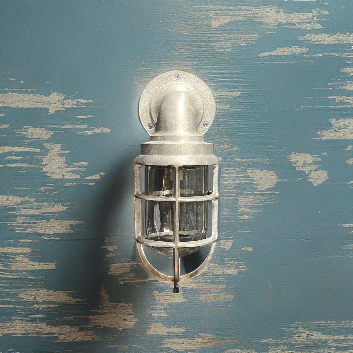 Beachamwell ~ Raw Cast Pewter Bulkhead Outdoor & Bathroom Sconce Wall Light ~ 10.5 Inch