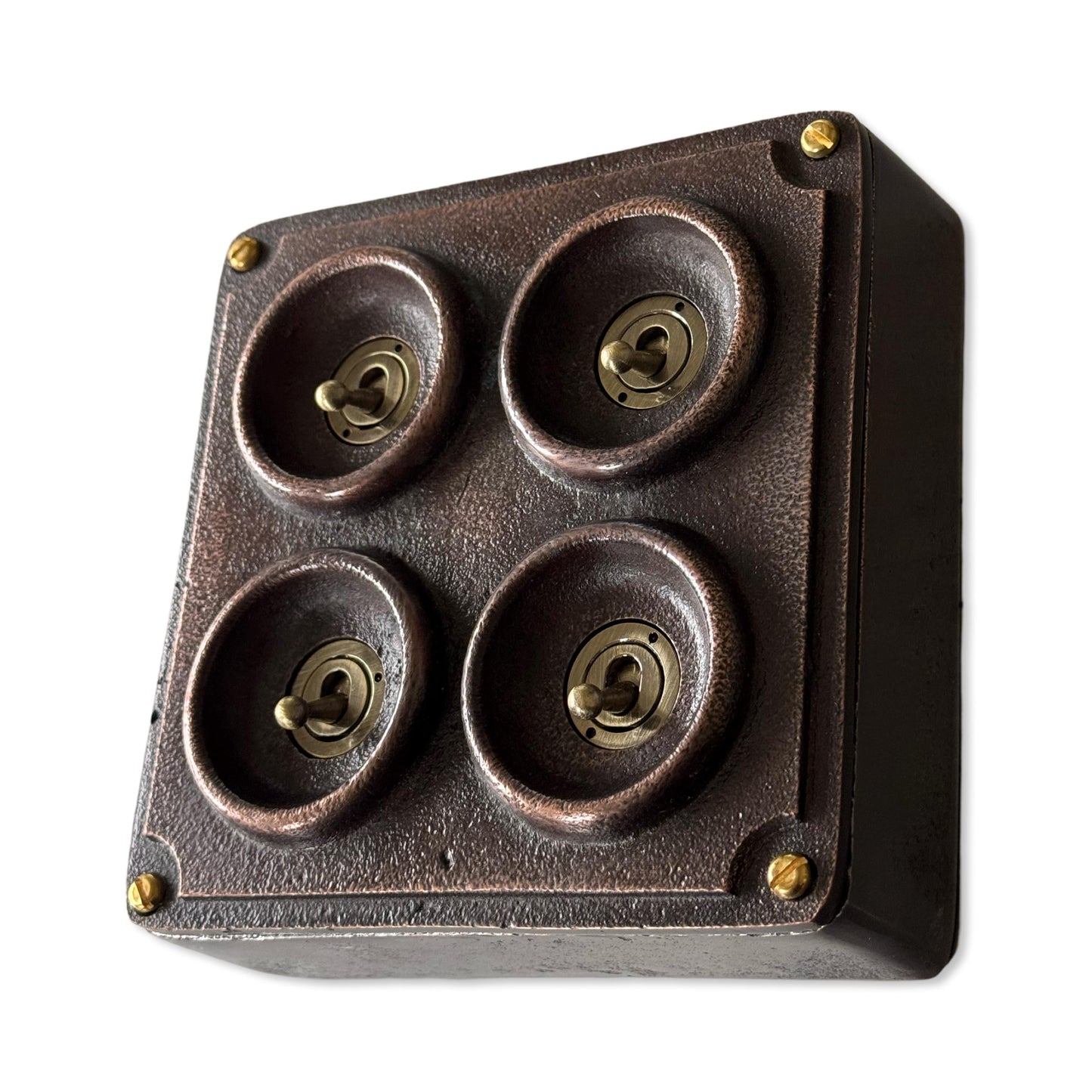 4 Gang 2 Way Solid Antique Copper Metal Surface Mounting Conduit Light Switch Crabtree Industrial - BS EN Approved
