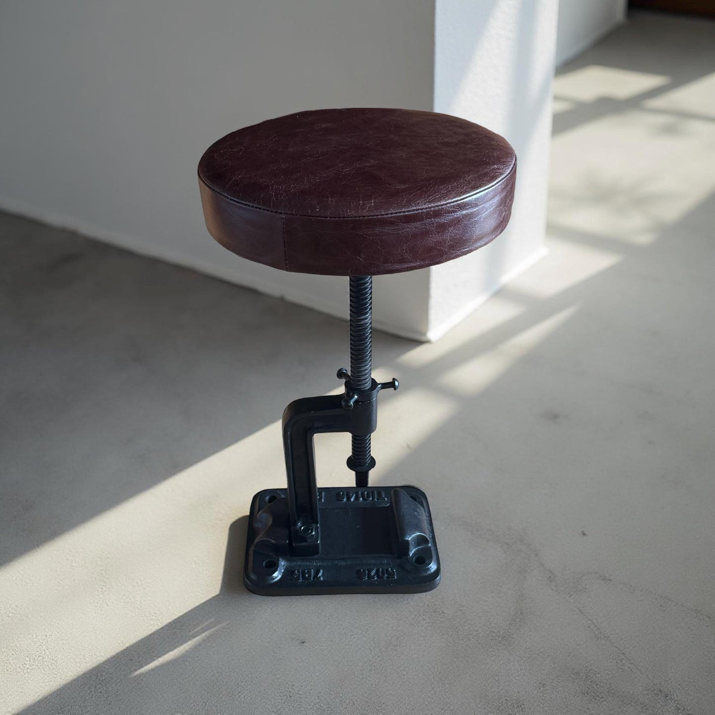 Vice Clamp Industrial Solid Bar Stool Wood or Leather Top Solid Cast Metal Base | Vintage Style | Floor Standing