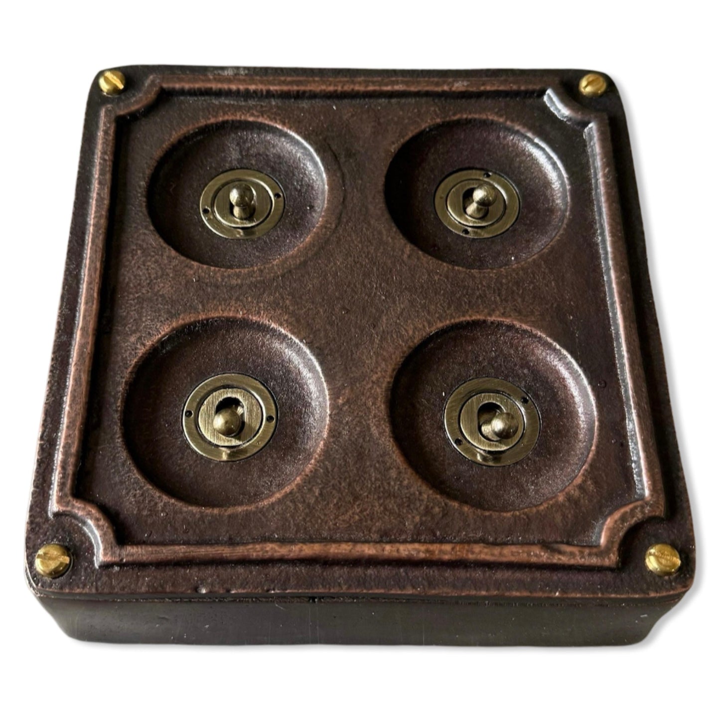 4 Gang 2 Way Solid Antique Copper Metal Surface Mounting Conduit Light Switch Industrial - BS EN Approved