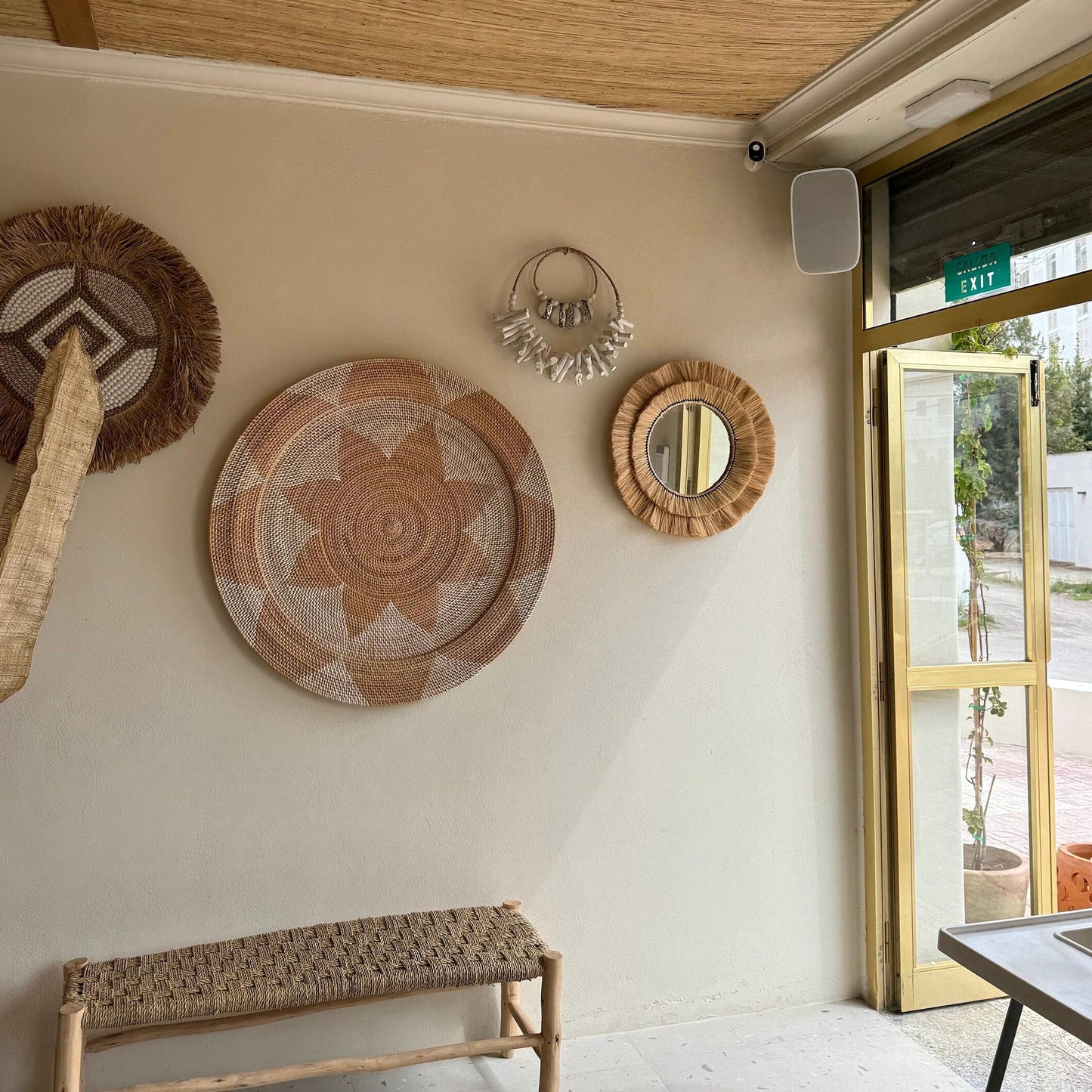 Maxlume ~ Handmade Round Wall Glass Mirror double contour cane raffia for an ultra trendy decoration | made by hand | 22 Inch