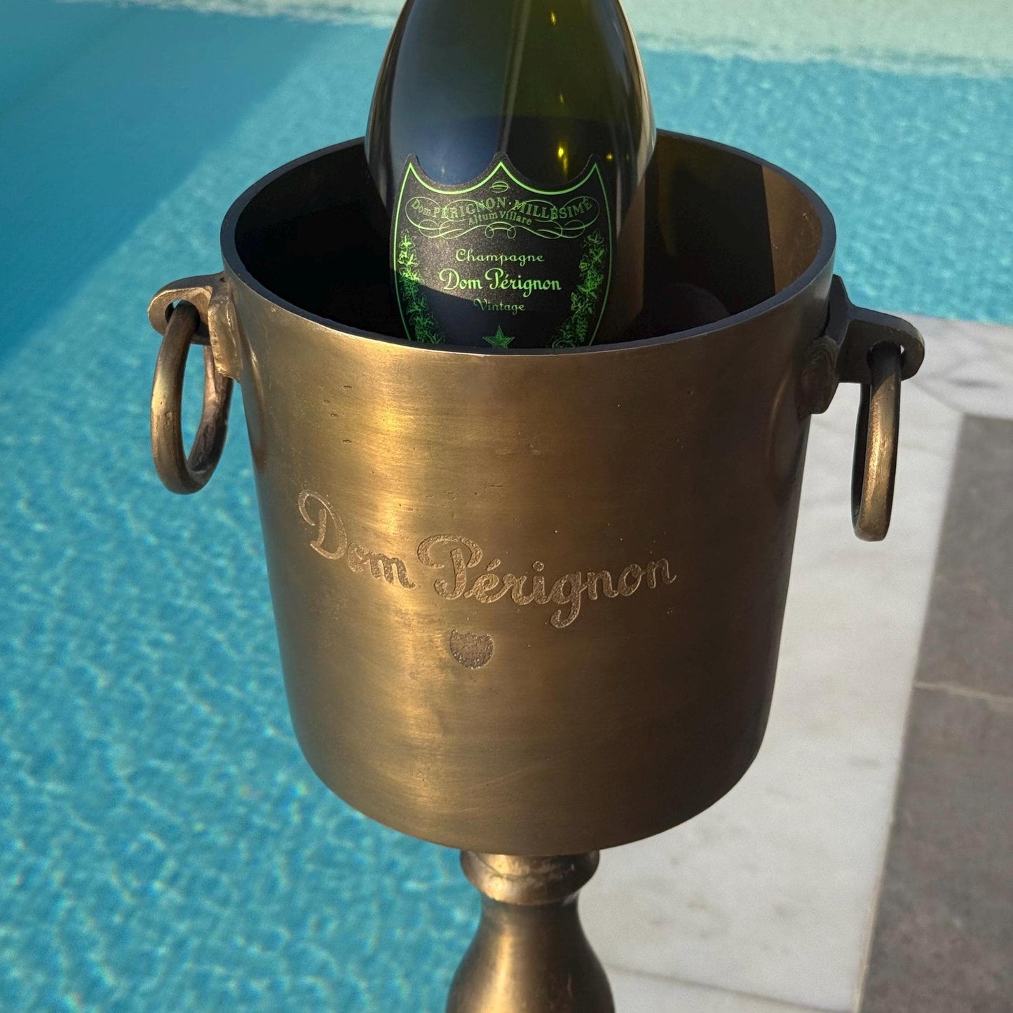 Dom Perignon Antique Brass ~ Solid Cast Engraved Champagne Floor Standing Ice Bucket | Wine Cooler