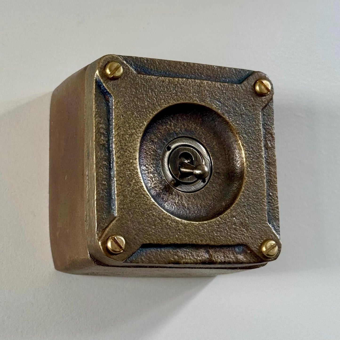 Single Gang Bronze Solid Cast Metal Surface Mounting Light Switch Industrial 2 Way - BS EN Approved Vintage Britmac Style