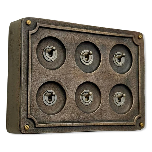 6 Gang 2 Way Bronze Solid Cast Metal Surface Mounting Conduit Light Switch Industrial - Vintage Britmac Style