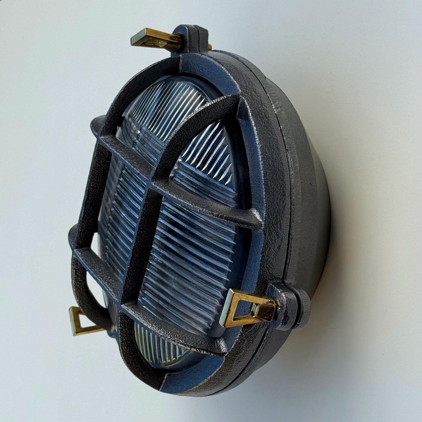 Wroxham ~ Cast Pewter Caged Nautical Bulkhead Wall Light Industrial Ceiling Fixture