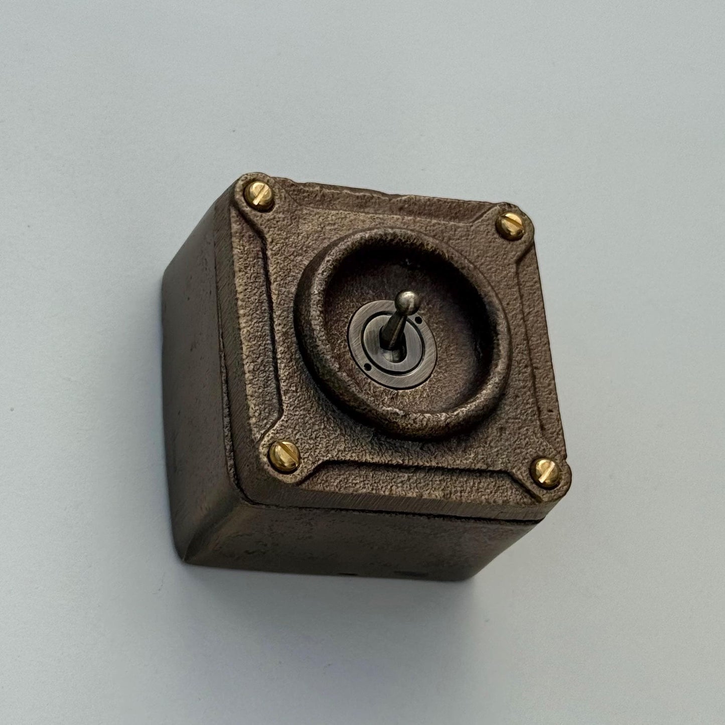 Single Gang Antique Brass Solid Conduit Toggle Light Switch - Industrial Vintage Crabtree