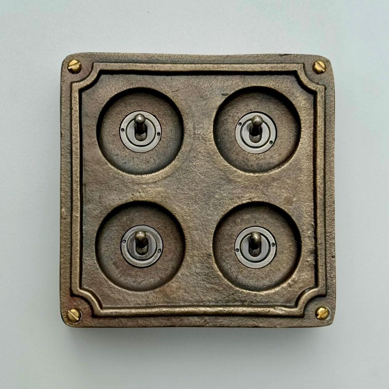 4 Gang 2 Way Solid Antique Brass Bronze Metal Surface Mounting Conduit Light Switch Industrial - Vintage Britmac Style