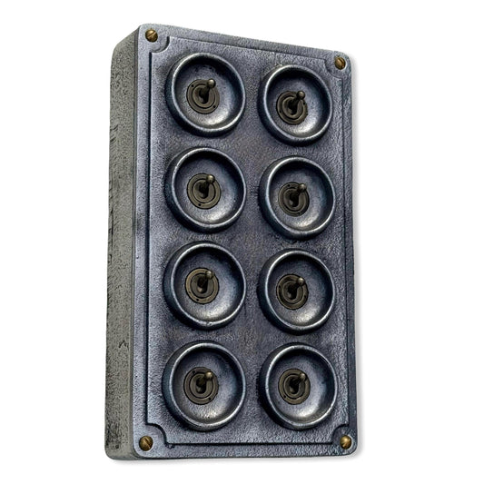 8 Gang 2 Way Solid Cast Metal Conduit Light Switch Industrial - Vintage Crabtree Style