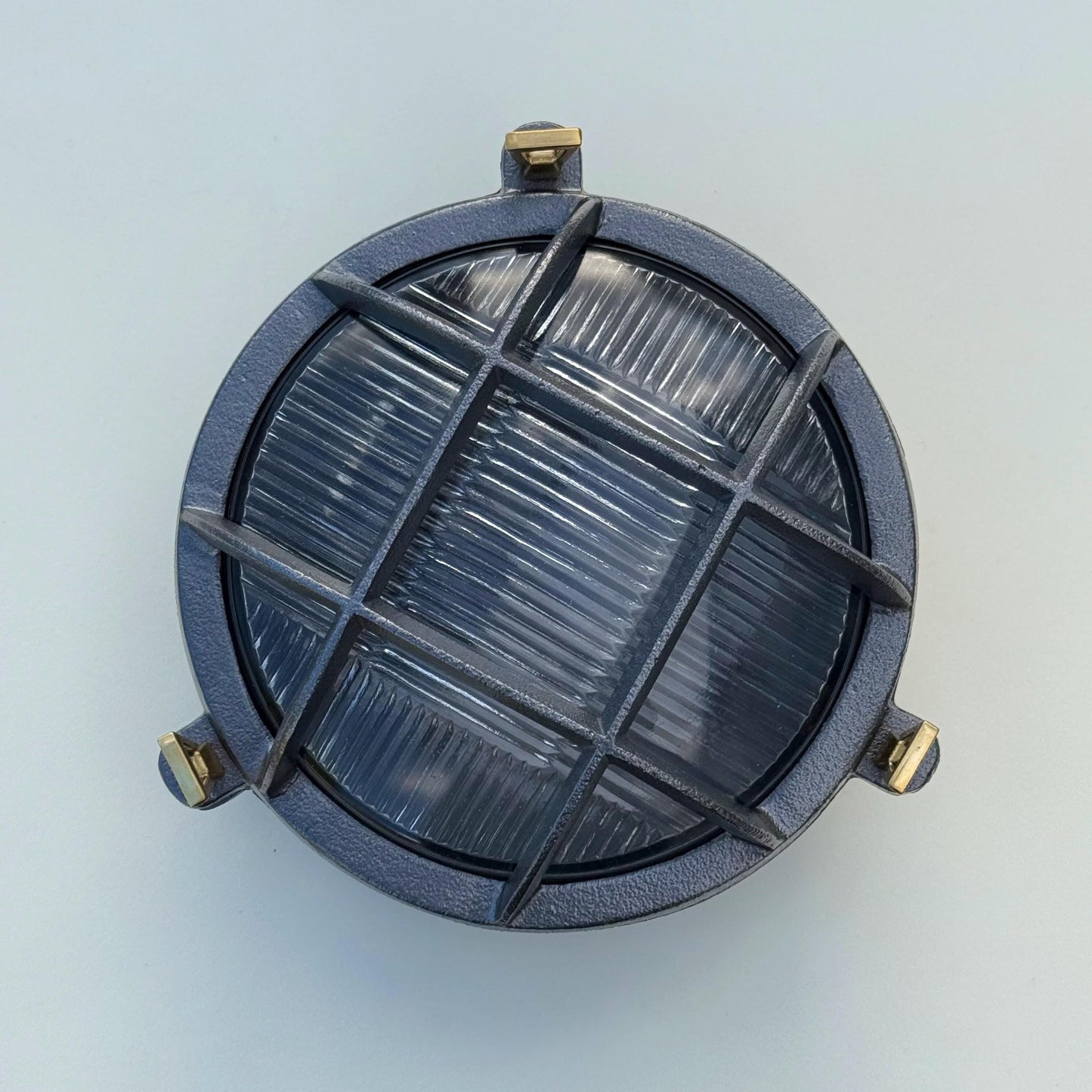 Wroxham ~ Cast Pewter Caged Nautical Bulkhead Wall Light Industrial Ceiling Fixture