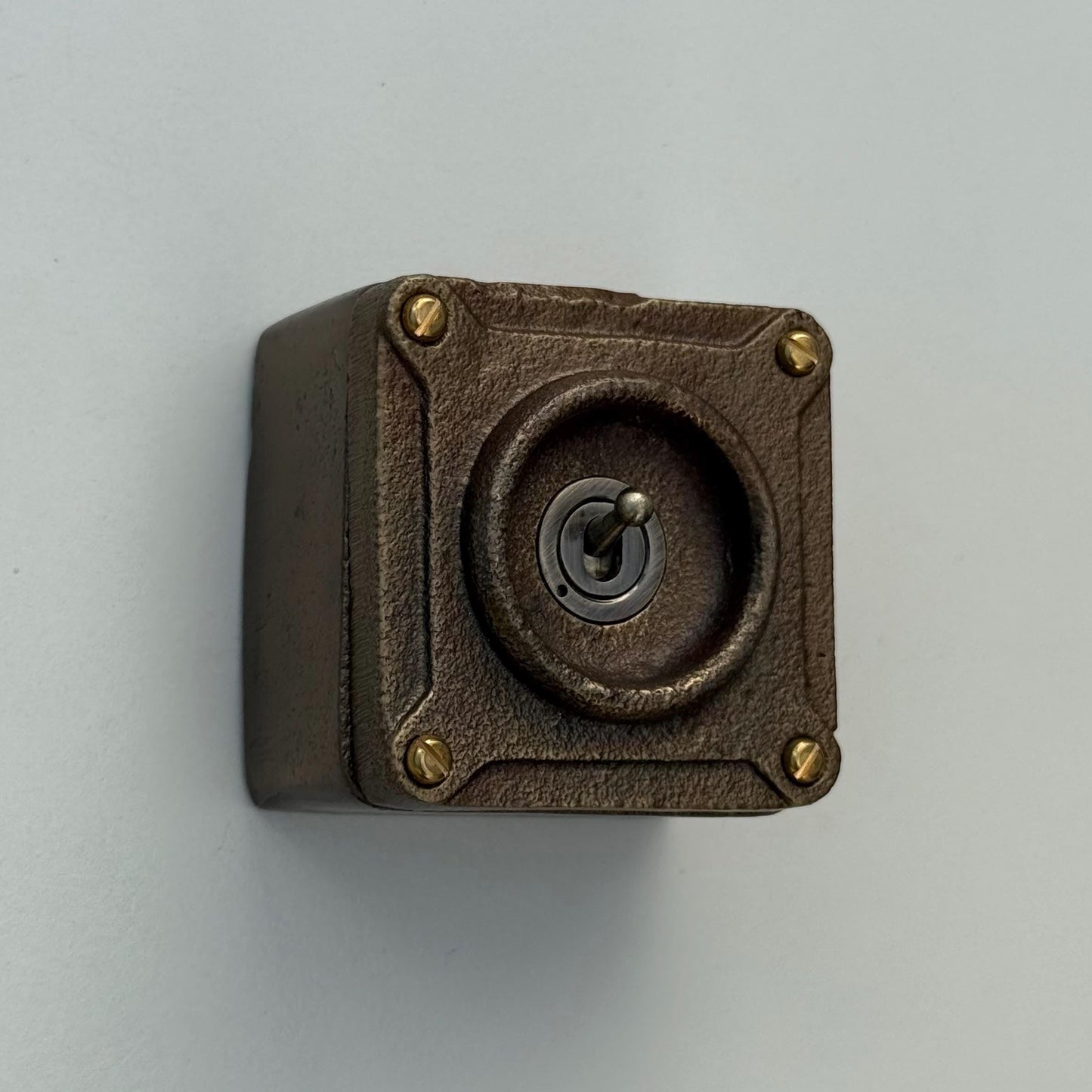 Single Gang Antique Brass Solid Conduit Toggle Light Switch - Industrial Vintage Crabtree