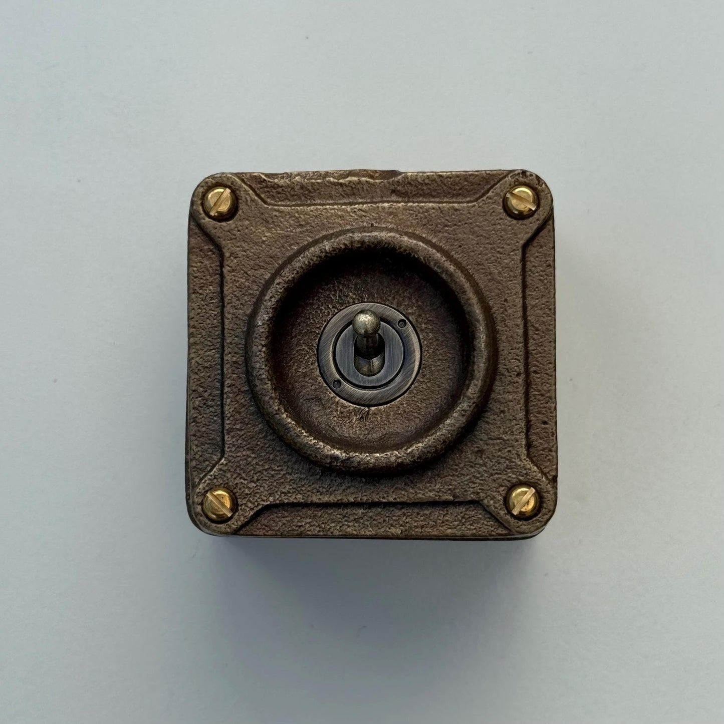 Single Gang Antique Brass Solid Conduit Toggle Light Switch - Industrial Vintage Crabtree