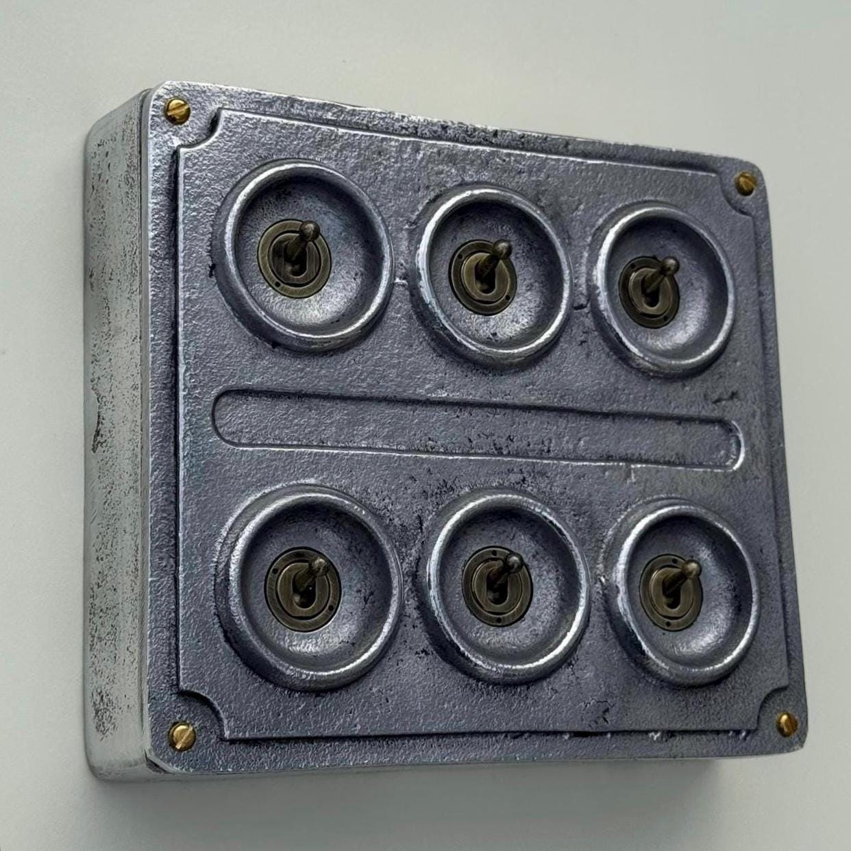 6 Gang 2 Way Solid Cast Metal Conduit Light Switch Industrial - Vintage Crabtree Style