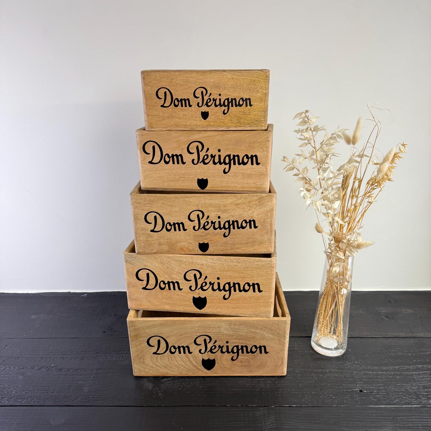 Dom Perignon Storage Wooden Champagne Crates Natural Finish