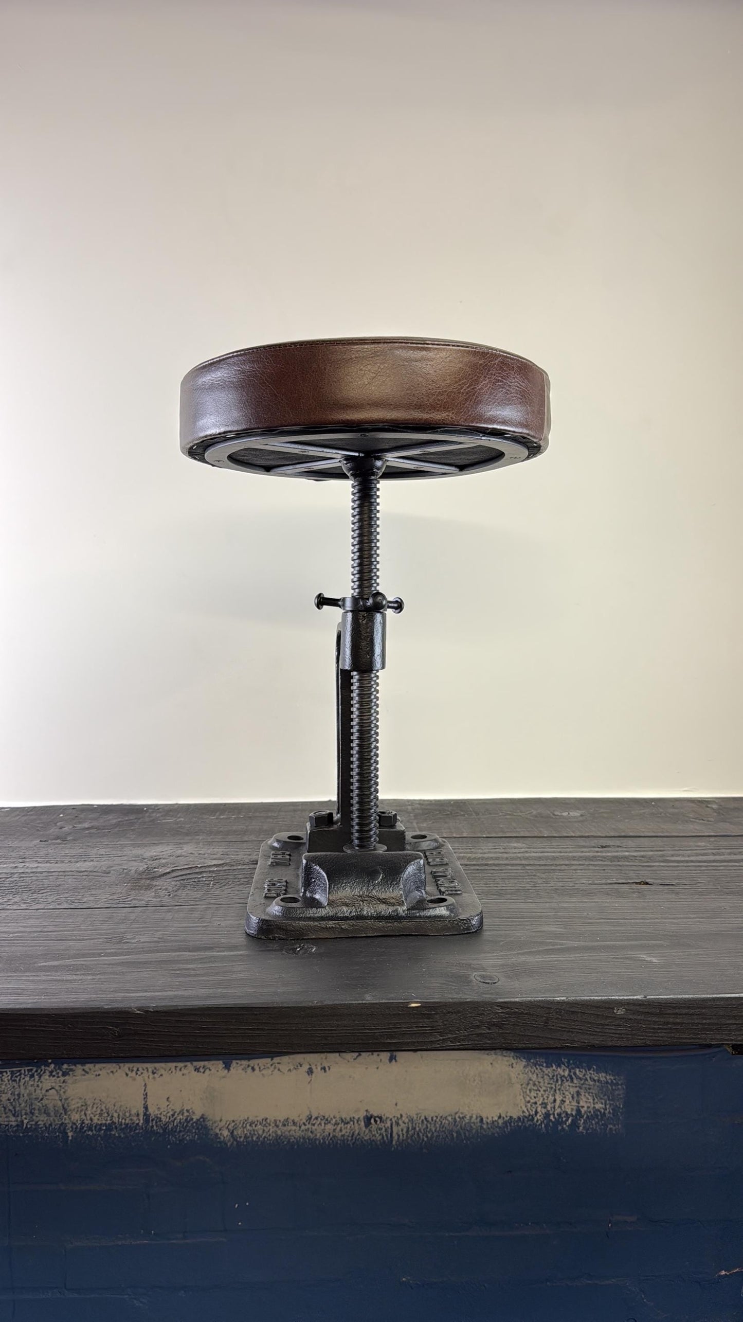 Vice Clamp Industrial Solid Bar Stool Wood or Leather Top Solid Cast Metal Base | Vintage Style | Floor Standing