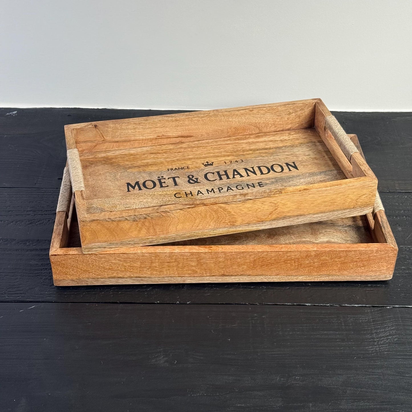 Wooden Serving Trays Moët & Chandon Champagne Butlers Crates Storage Boxes Natural Finish