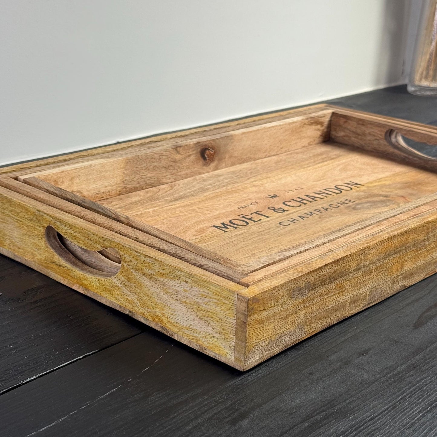 Wooden Serving Trays Moët & Chandon Champagne Butlers Crates Storage Boxes Natural Finish