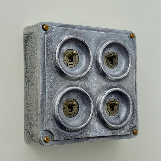 4 Gang 2 Way Solid Cast Metal Conduit Light Switch Industrial - Vintage Crabtree Style