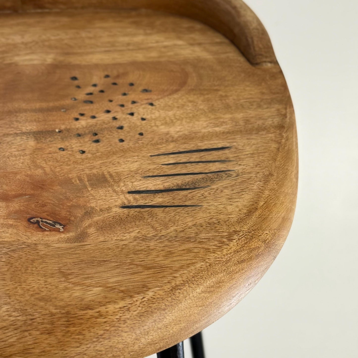 Solid Mango Wooden Top Bar Stool Hand Crafted | Solid Cast Metal | Floor Standing | Kitchen Black Iron | Industrial Tractor Seat