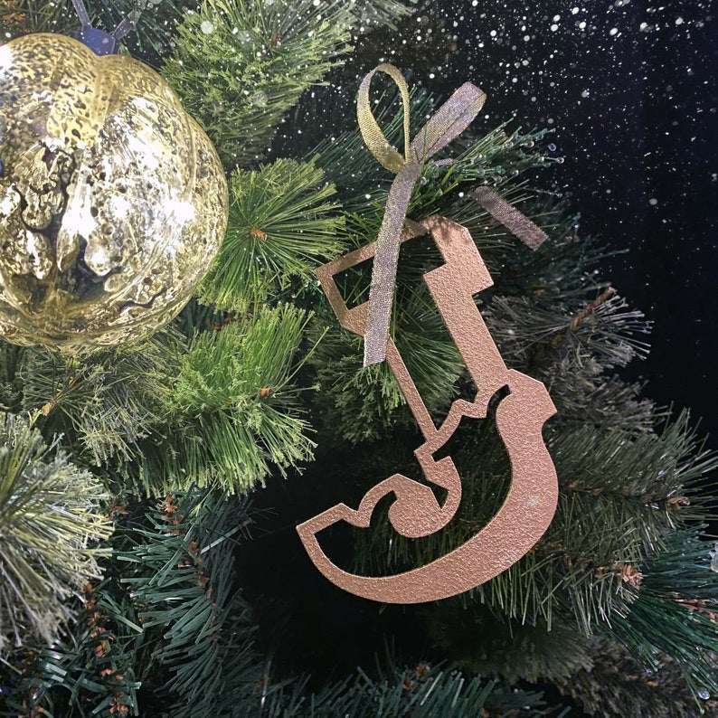 JOY Christmas Mantle Tree Decoration / Distressed Gold 5" Tall Carnival Metal Letters