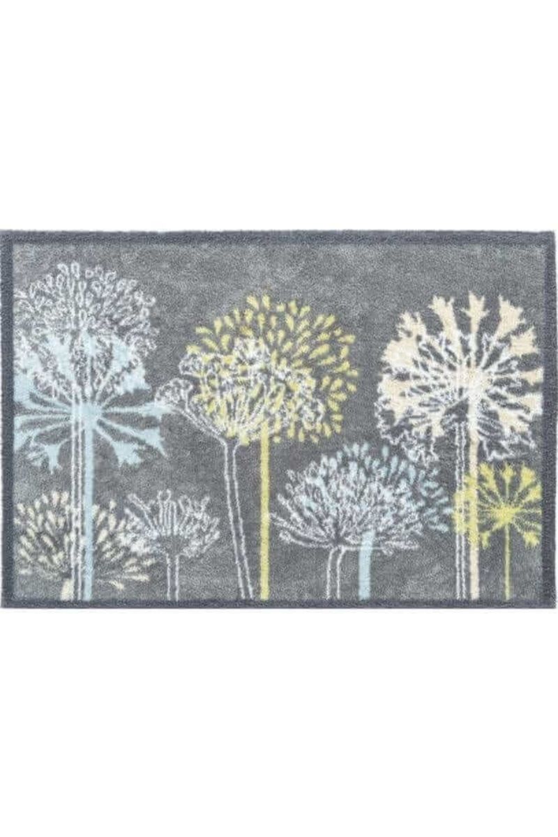 Eco-Washable Floral Design Mat in Grey